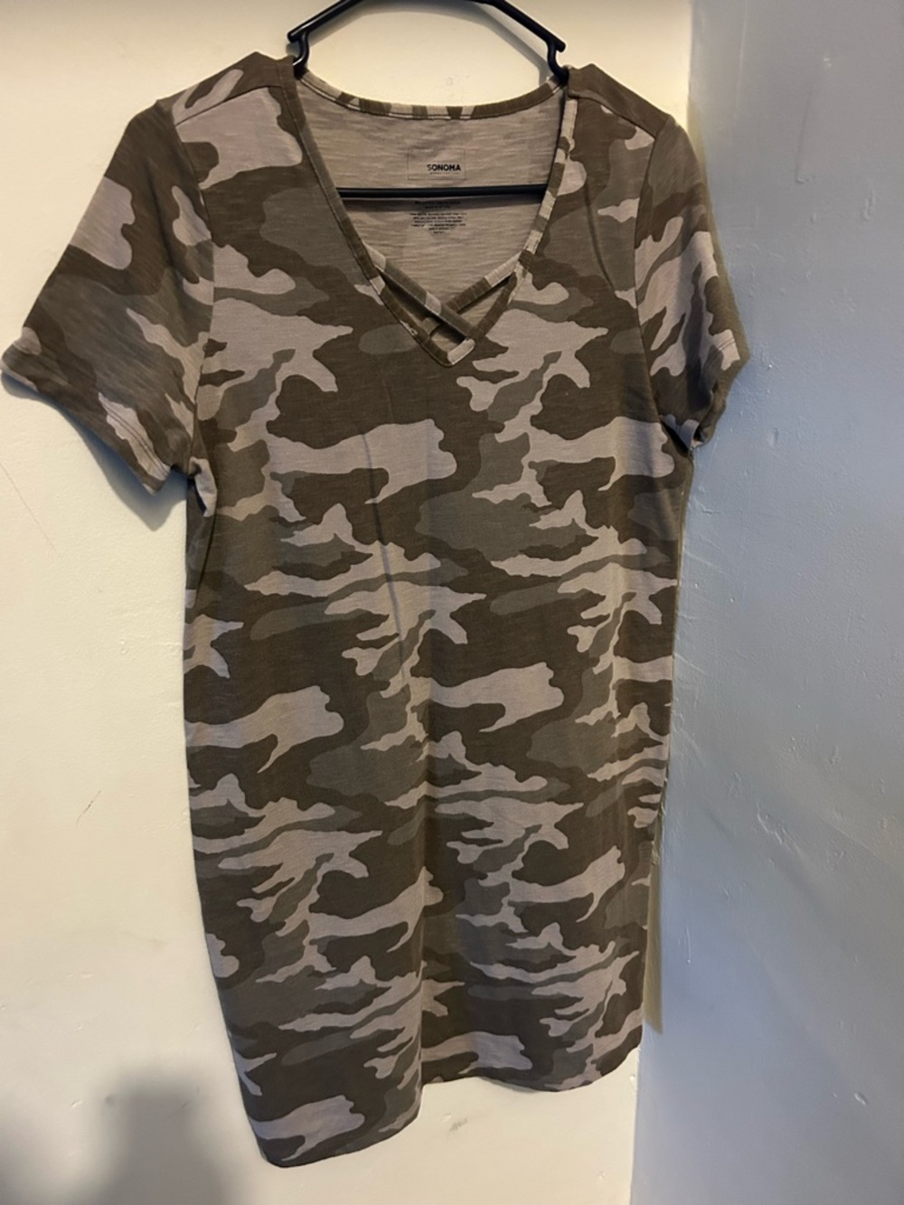 Sonoma Olive & Gray Camo V-Neck Tee with Cross Detail